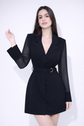 Black Belted Mini blazer Dress for Women