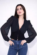 Black Sheer Sleeve Fitted Women’s Top